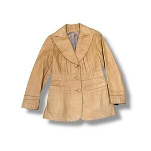Camel 70s Fitted Collared Leather Jacket